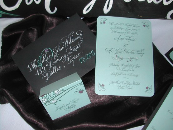 Invitation in Light Teal and Black with Pink accents