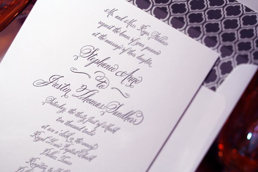 Belluccia cursive font on Wedding invitation